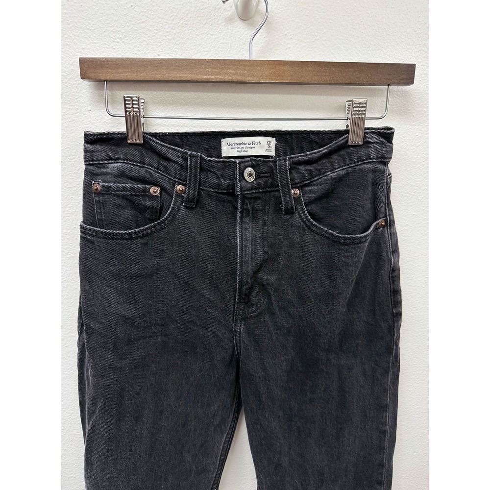 Abercrombie & Fitch The Vintage Straight High Rise Jean Washed Black 25 - Picture 3 of 5